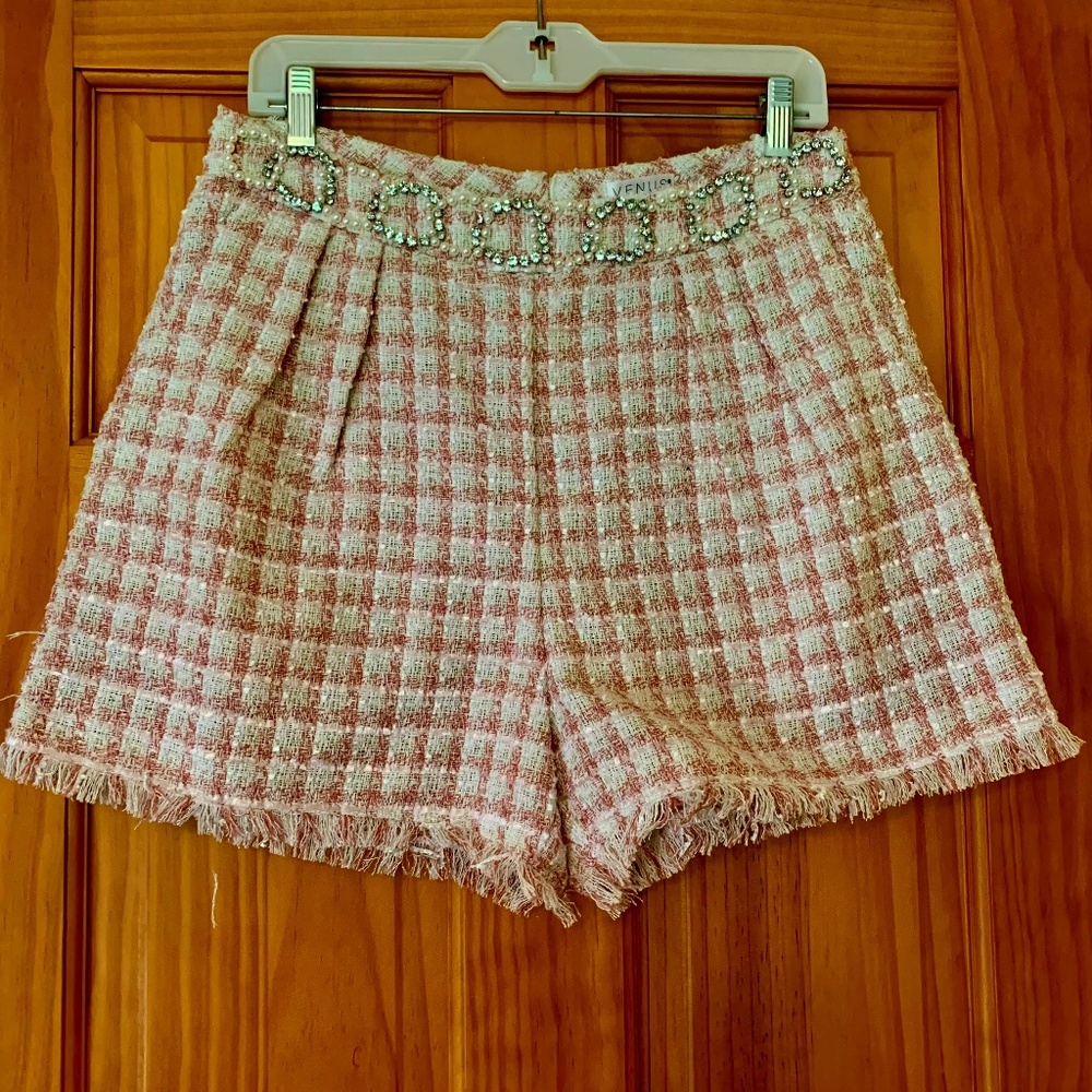 Venus Pink Embellished Tailored Shorts